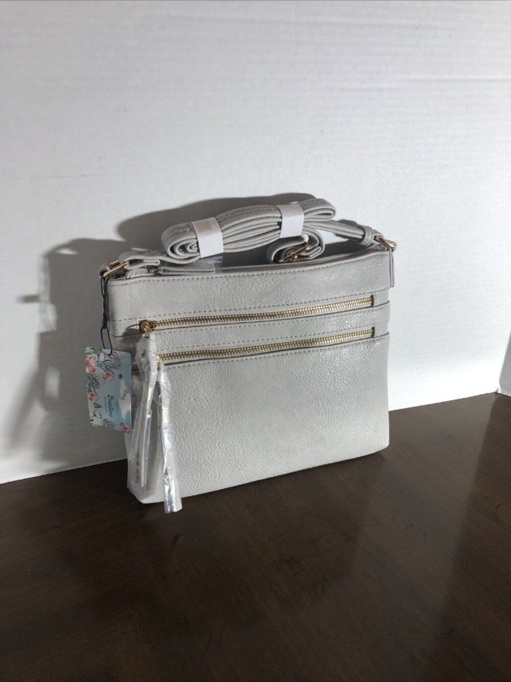 Brentano Multi Zipper Crossbody Purse In Grey 10” x 8”
